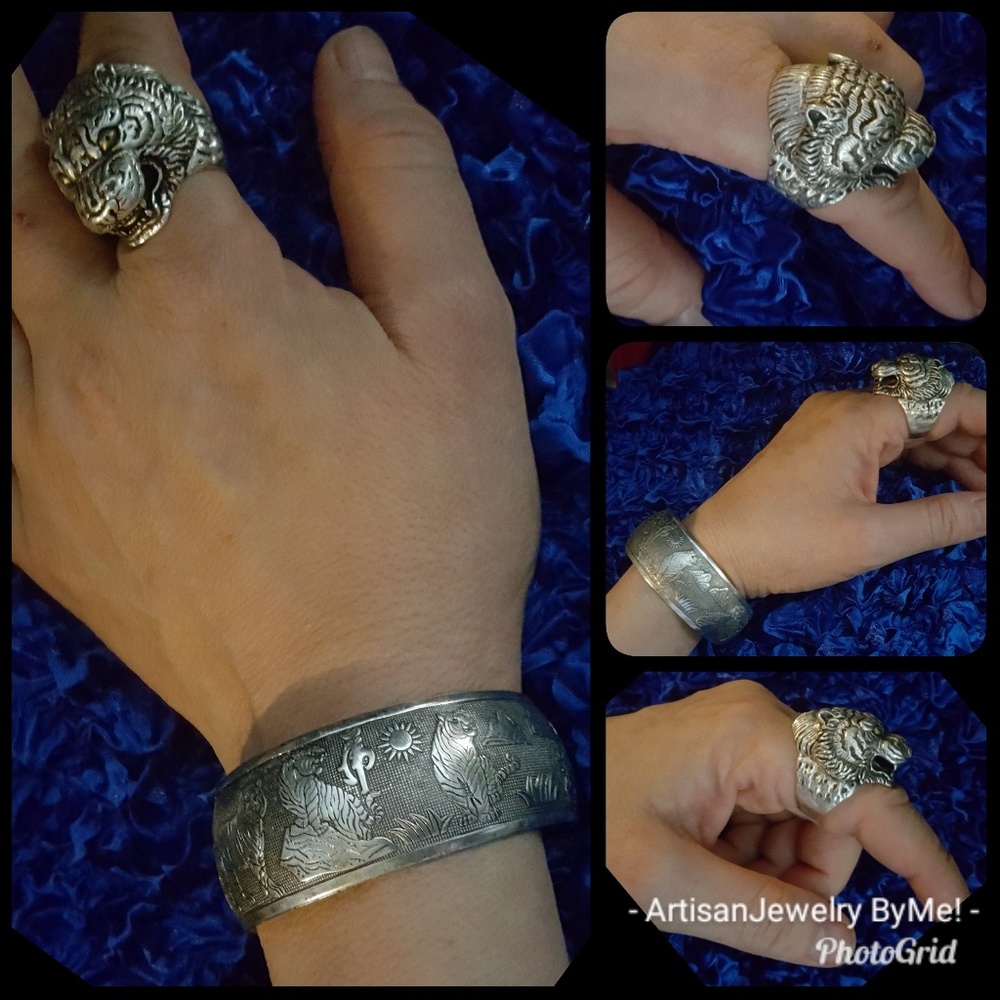 MiaoSilverTiger Handmade Set Adj. Ring & Free Cuff